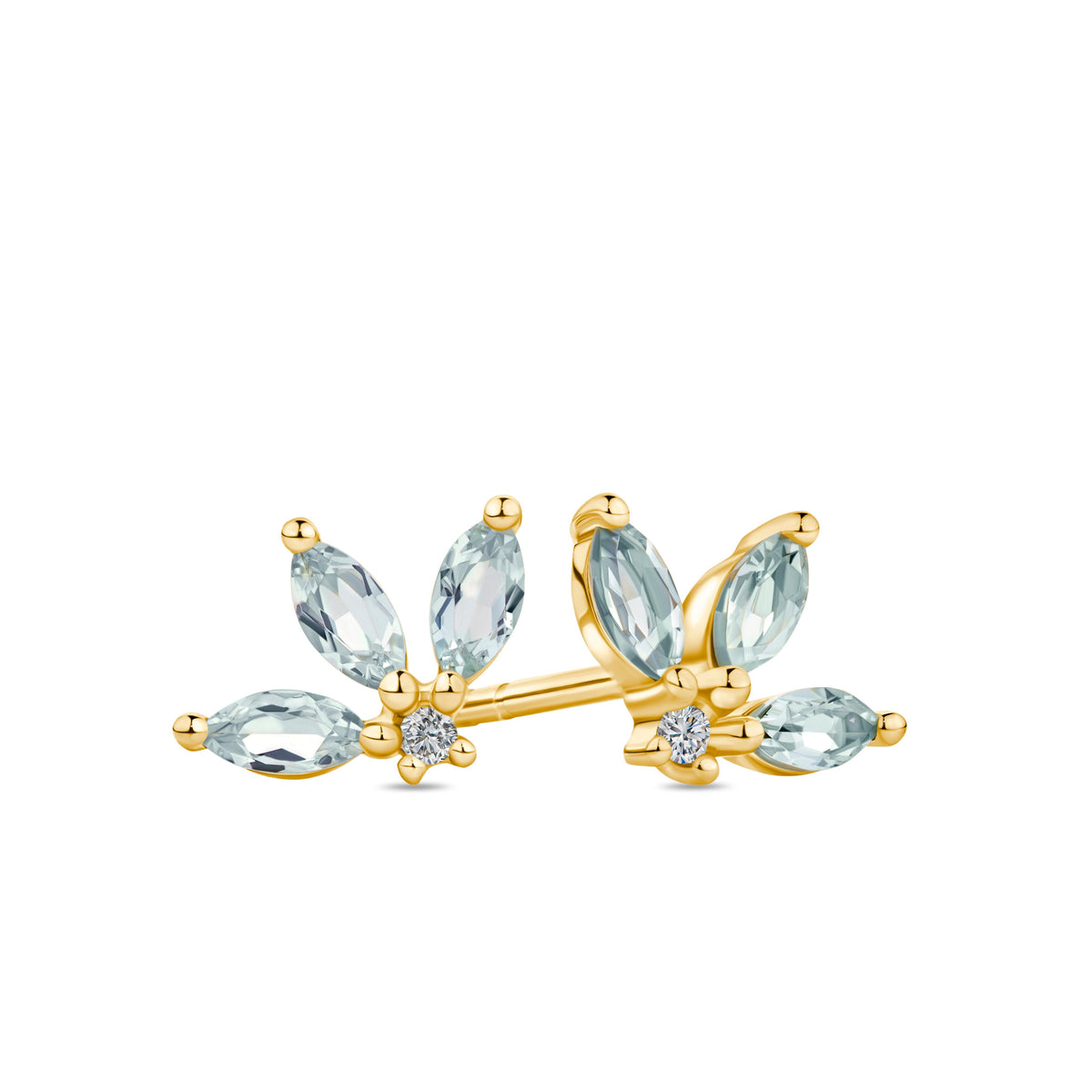 Petite Aquamarine Cluster Leaf Earrings in 9ct Yellow Gold - Wallace Bishop