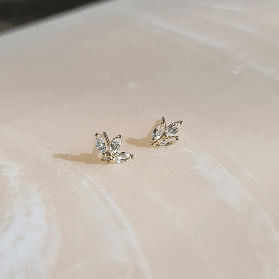 Petite Aquamarine Cluster Leaf Earrings in 9ct Yellow Gold - Wallace Bishop