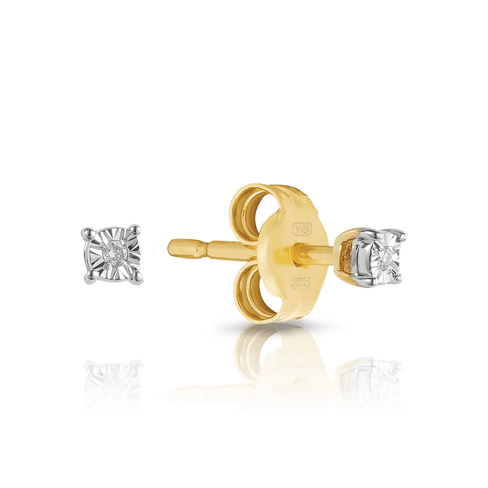 Petite Illusion Set Diamond Stud Earrings in 9ct Yellow Gold - Wallace Bishop