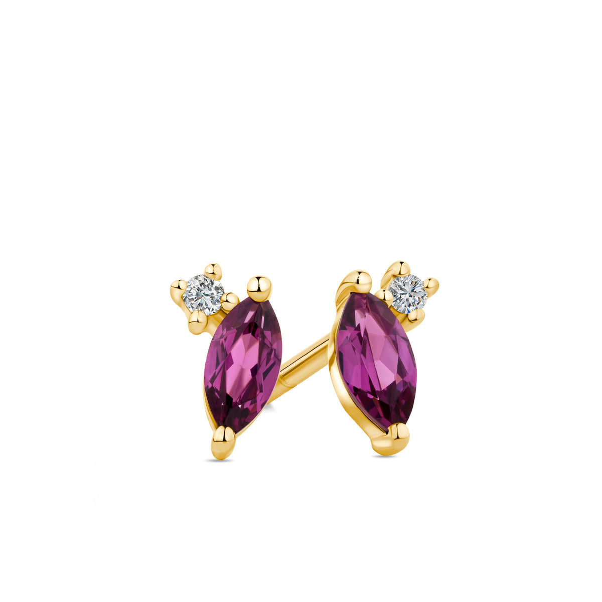 Petite Rhodilite Garnet & Diamond Earrings in 9ct Yellow Gold - Wallace Bishop