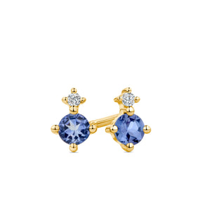 Petite Tanzanite & Diamond Earrings in 9ct Yellow Gold - Wallace Bishop