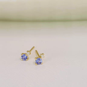 Petite Tanzanite & Diamond Earrings in 9ct Yellow Gold - Wallace Bishop