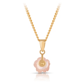 Pink Mother of Pearl Flower Cubic Zirconia Pendant in 9ct Yellow Gold - Wallace Bishop