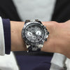 Worn on the wrist, the Guess Majestic makes a bold statement thanks to its oversized 48mm case size. The crystal-embellished dial and silver-tone bracelet combine for a luxurious, standout look.
