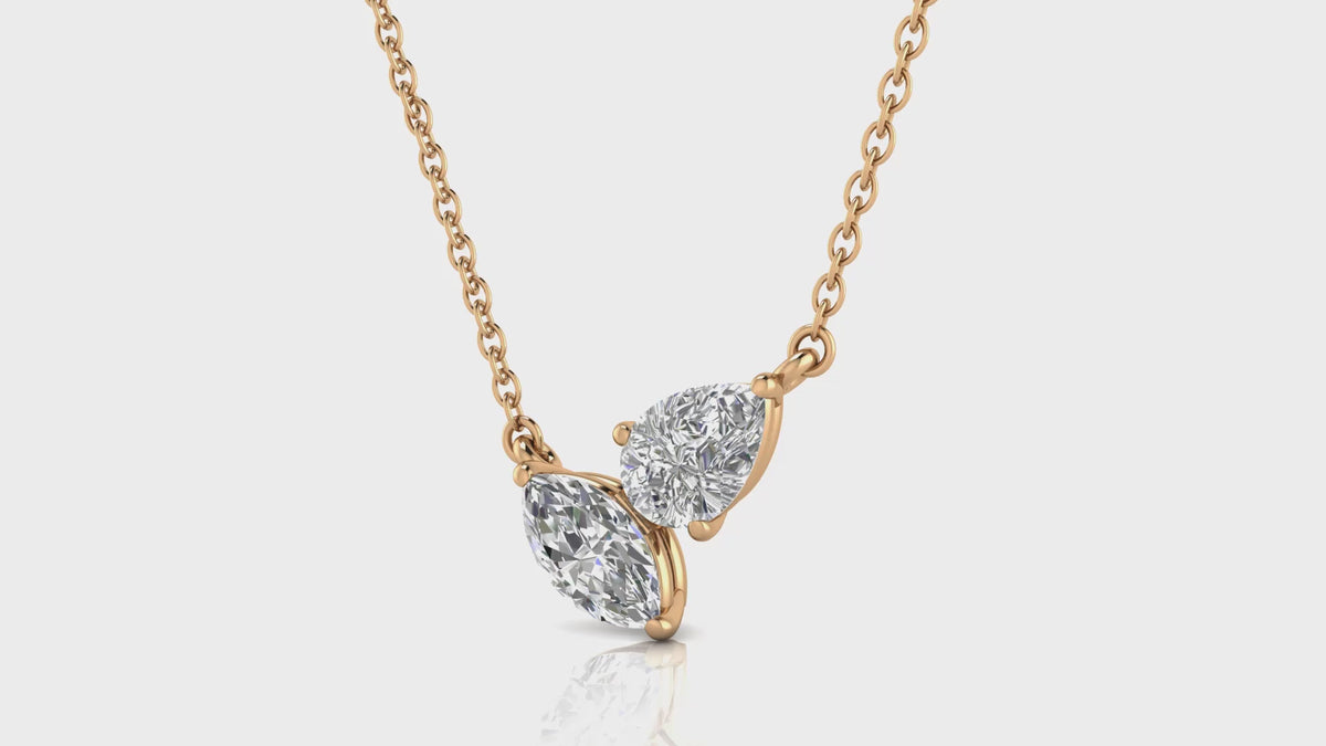 0.50ct TDW Marquise and Pear-Cut 'Toi et Moi' Lab Grown Diamond Necklace in 9ct Rose Gold