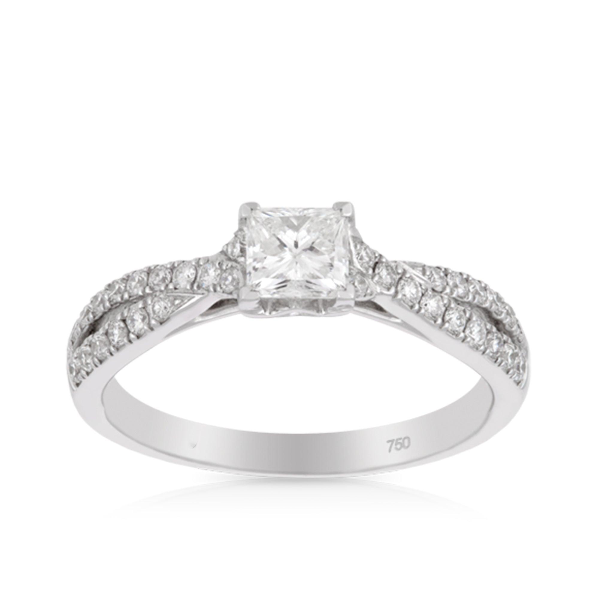 Princess Cut Diamond Engagement Ring in 18ct White Gold TDW 0.820 - Wallace Bishop