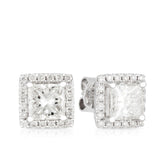 Princess Cut Diamond Halo Earrings in 18ct White Gold TDW 2.25ct - Wallace Bishop