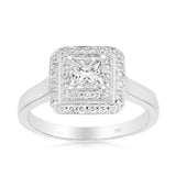 Princess Cut Halo Diamond Engagement Ring in 18ct White Gold TDW 0.700 - Wallace Bishop