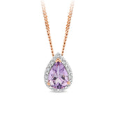 Purple Amethyst & Diamond Pear Halo Pendant in 9ct Rose Gold - Wallace Bishop