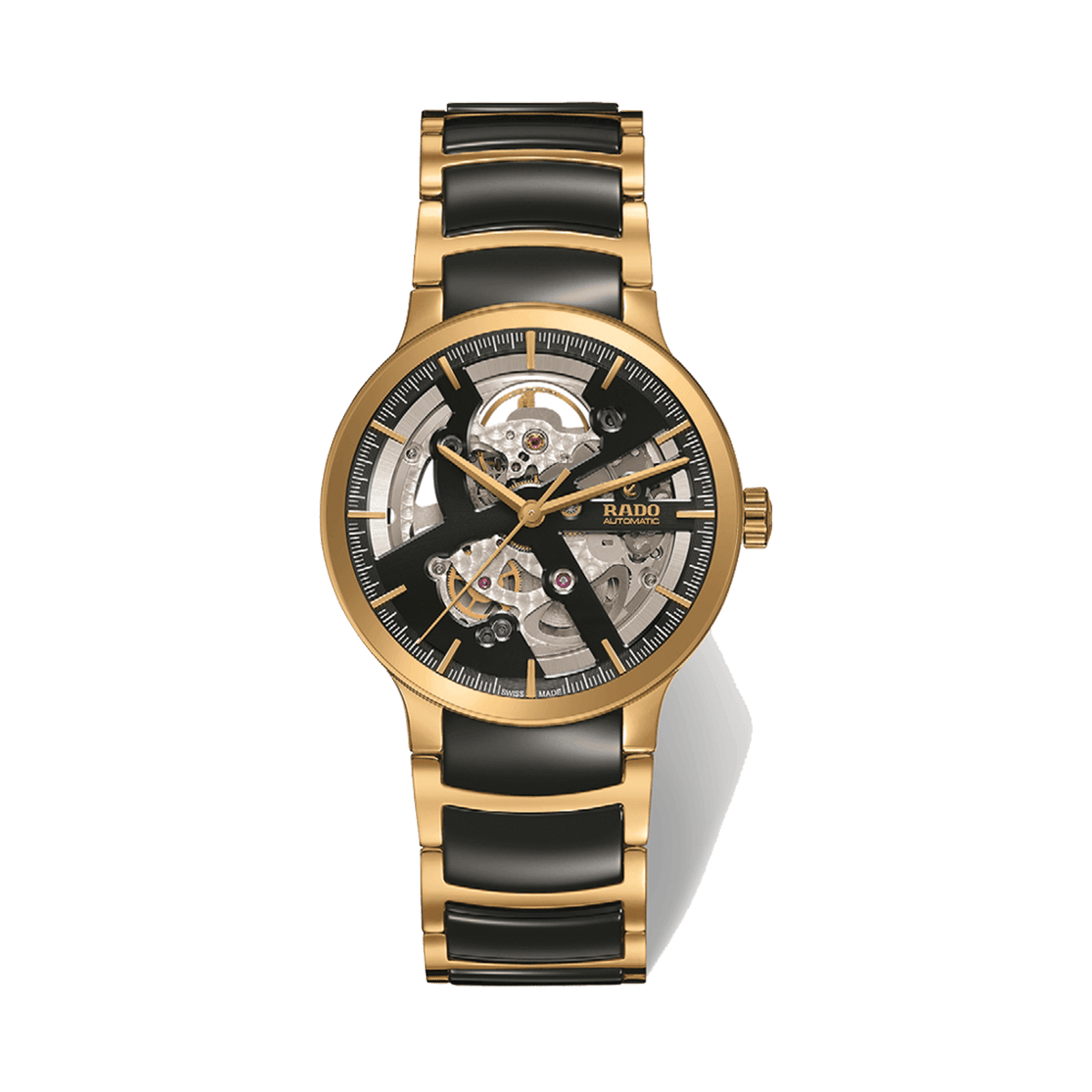 Rado Centrix Men's 38mm Ceramic & Gold Plated Skeleton Automatic Watch R30180162 - Wallace Bishop