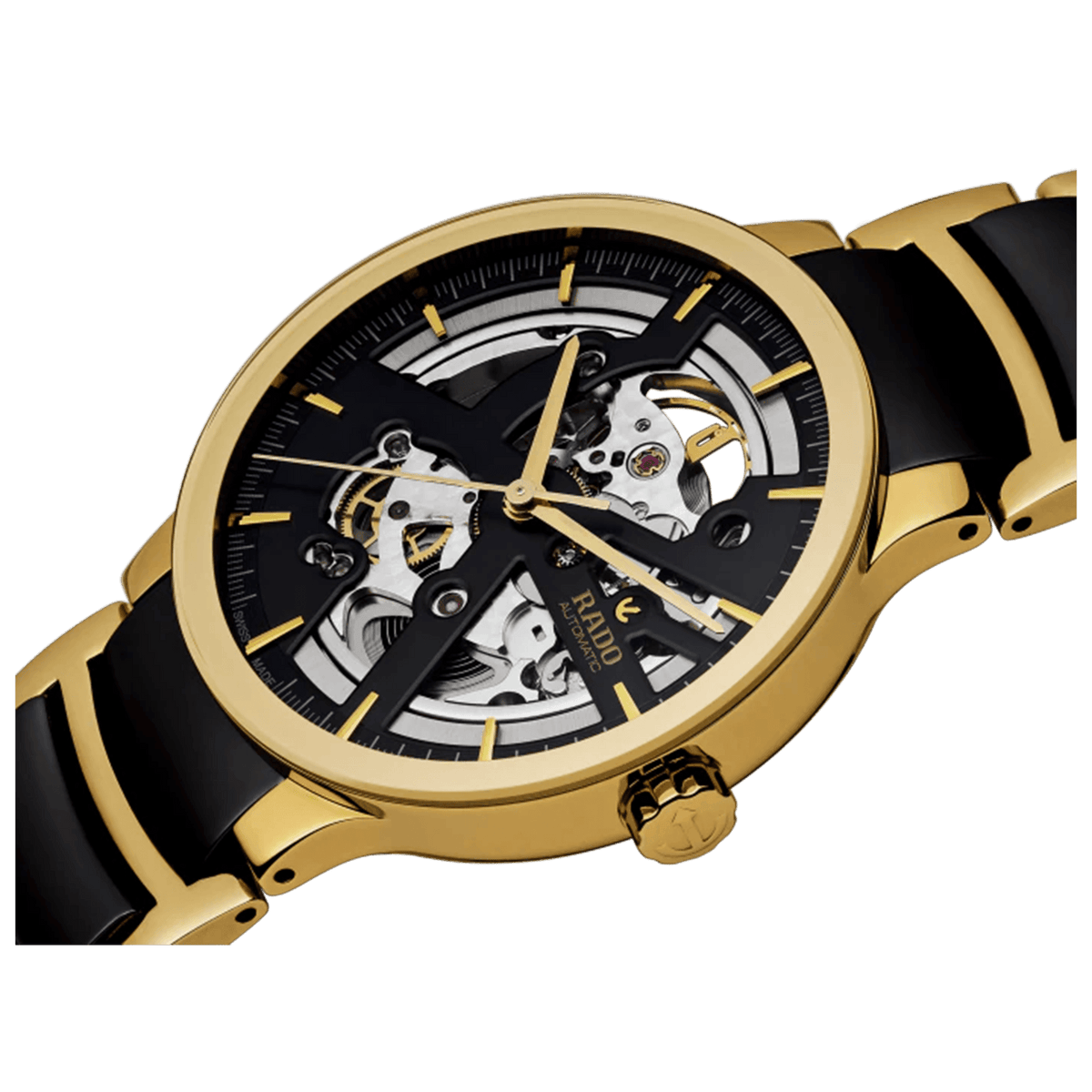 Rado Centrix Men's 38mm Ceramic & Gold Plated Skeleton Automatic Watch R30180162 - Wallace Bishop