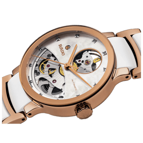 Rado Centrix Women s 33mm Ceramic Rose Gold Open Heart Automatic
