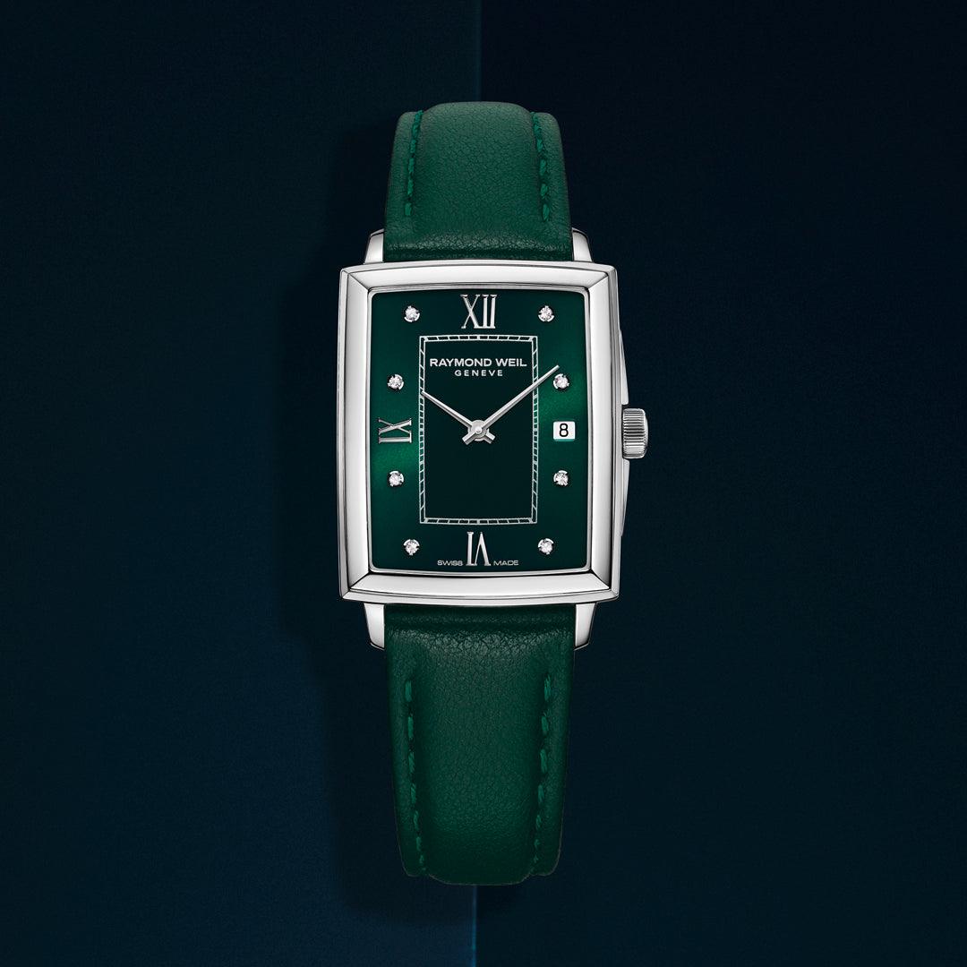Raymond Weil Toccata Ladies Emerald Green Dial Diamond Leather Watch 22.6 x 28.1mm 5925-STC-00521 - Wallace Bishop