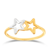 Rhodium Dipped Double Star Ring in 9ct Yellow Gold - Wallace Bishop