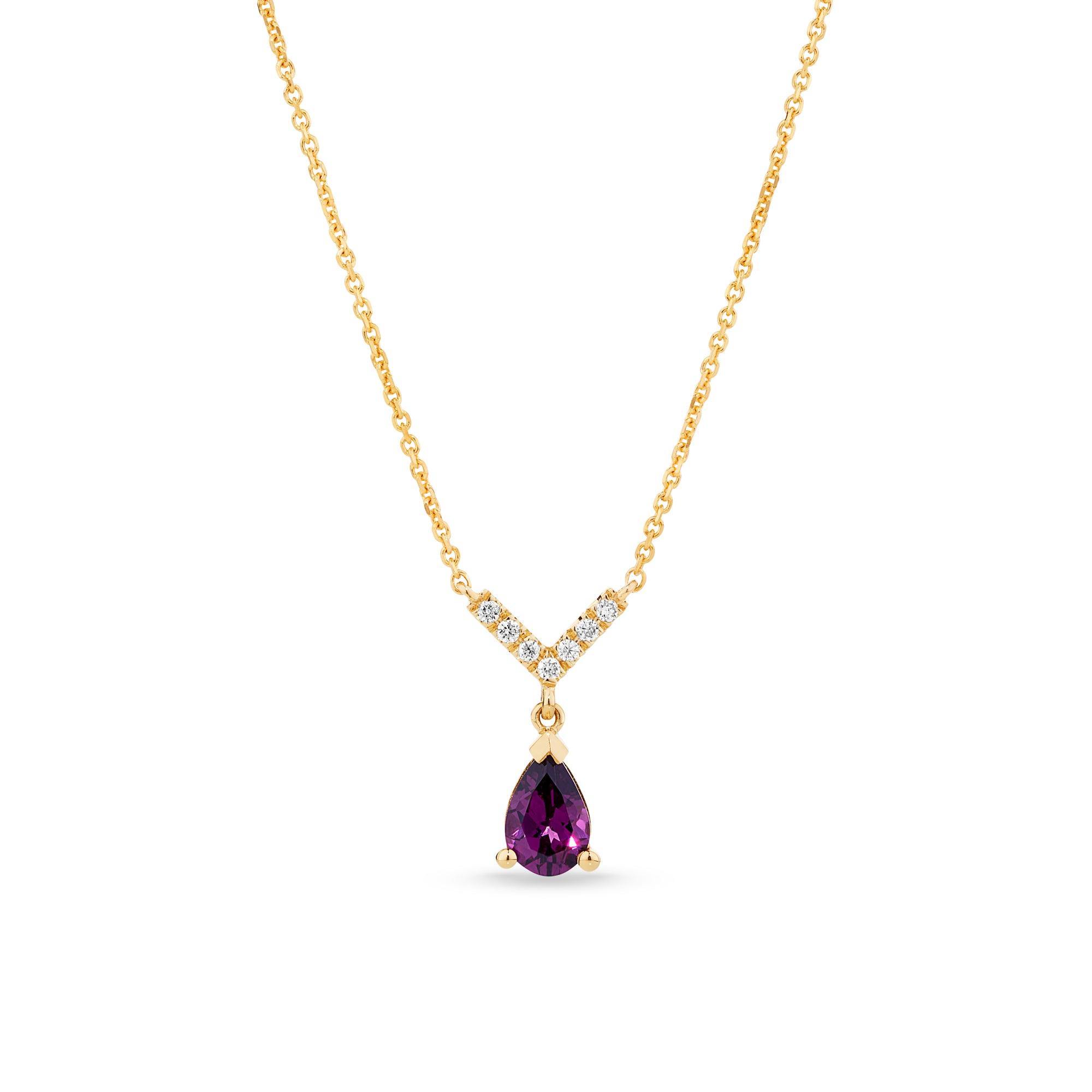 Rhodolite Garnet & Diamond Necklace in 9ct Yellow Gold - Wallace Bishop
