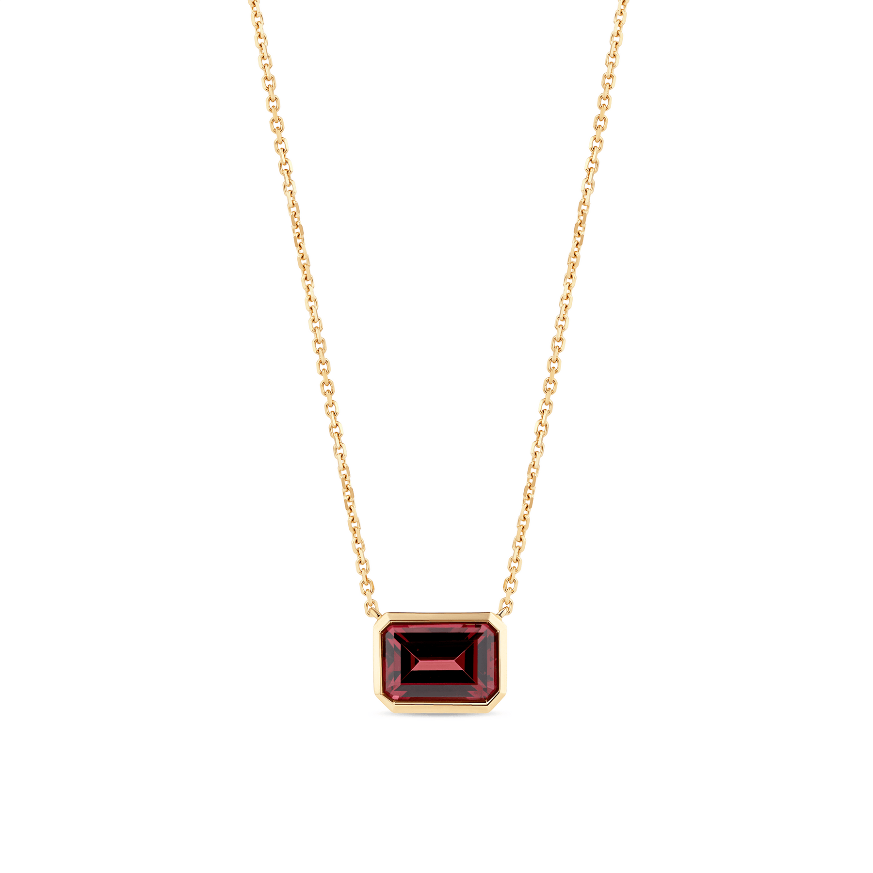Rhodolite Garnet Emerald Cut Necklace in 9ct Yellow Gold