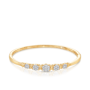 Round Brilliant Cut Cluster Diamond Oval Bangle in 9ct Yellow Gold - Wallace Bishop