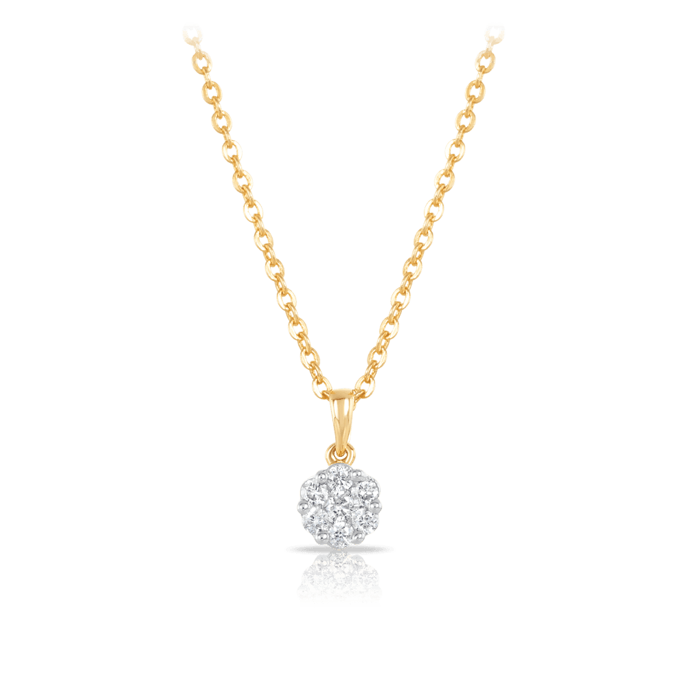 Round Brilliant Cut Diamond Cluster Pendant in 9ct Yellow Gold - Wallace Bishop