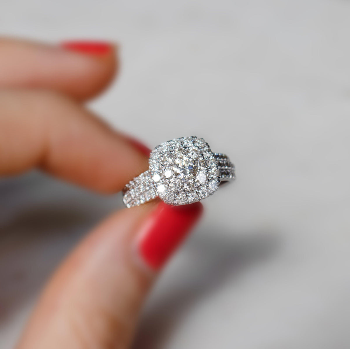 Round Brilliant Cut Diamond Double Halo Ring in 9ct White Gold - Wallace Bishop