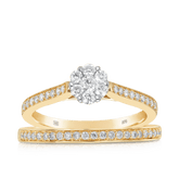 Round Brilliant Cut Diamond Engagement & Wedding Bridal Set Rings in 9ct Yellow Gold - Wallace Bishop
