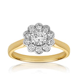 Round Brilliant Cut Diamond Flower Ring in 9ct Yellow Gold TDW 0.50ct - Wallace Bishop