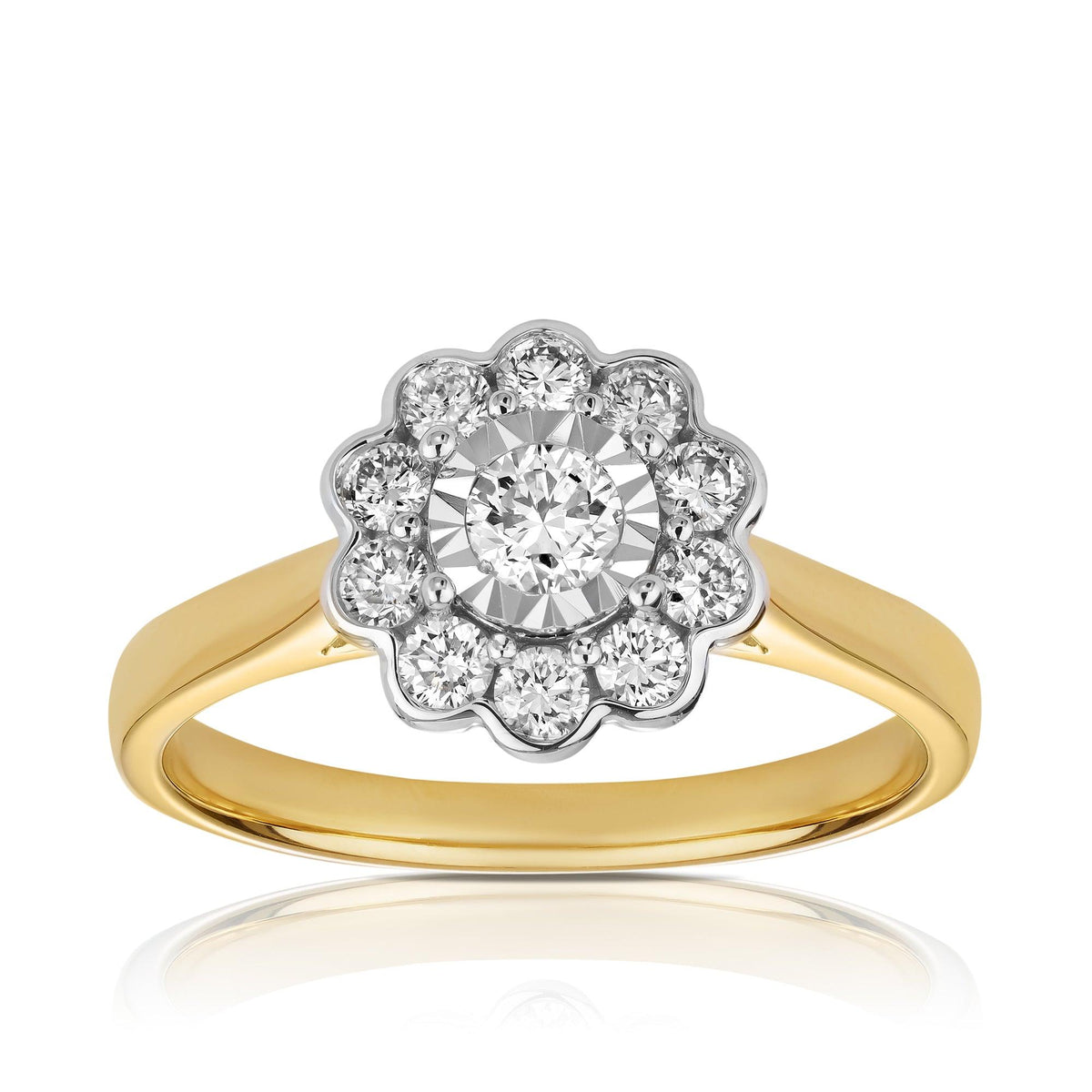 Round Brilliant Cut Diamond Flower Ring in 9ct Yellow Gold TDW 0.50ct - Wallace Bishop