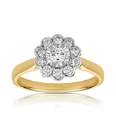 Round Brilliant Cut Diamond Flower Ring in 9ct Yellow Gold TDW 0.50ct - Wallace Bishop