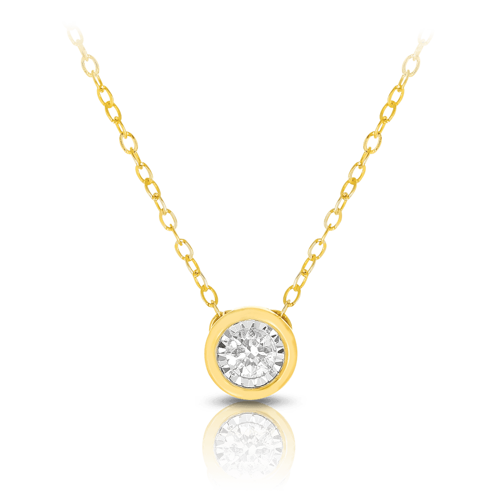 Round Brilliant Cut Diamond Necklace in 9ct Yellow Gold - Wallace Bishop