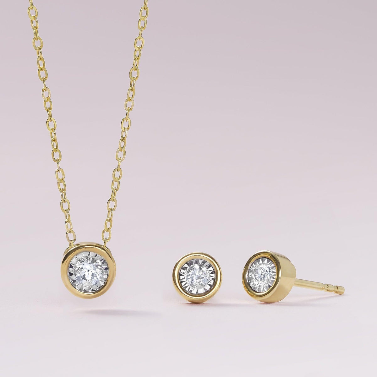 Round Brilliant Cut Diamond Necklace in 9ct Yellow Gold - Wallace Bishop