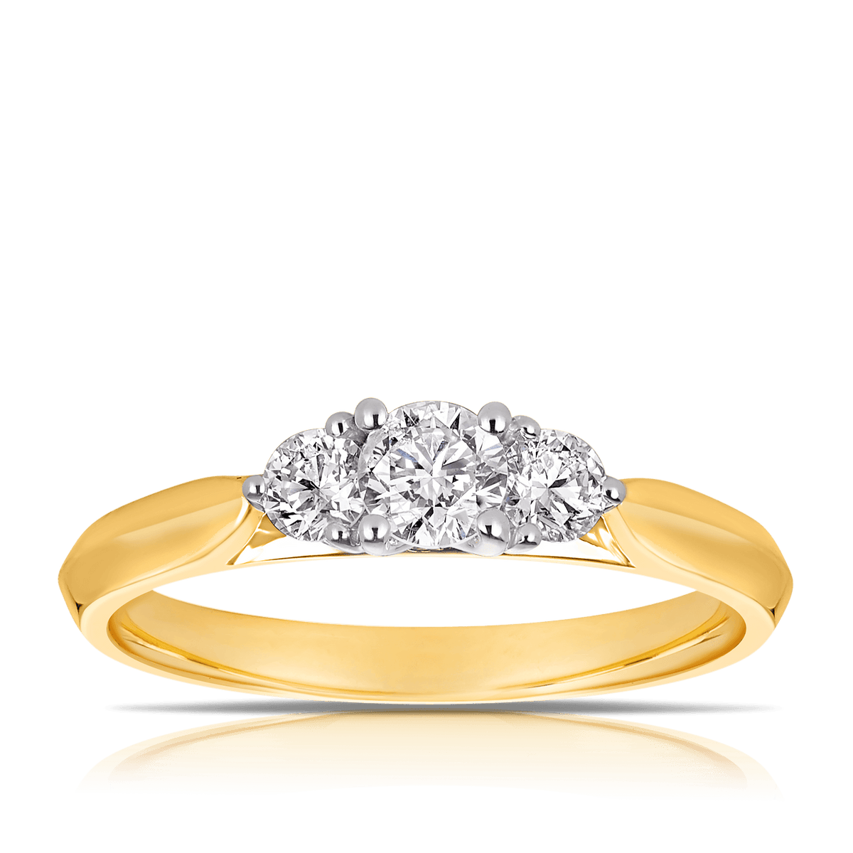 Round Brilliant Cut Trilogy Diamond Engagement Ring in 18ct YellowGold TDW 0.50ct - Wallace Bishop