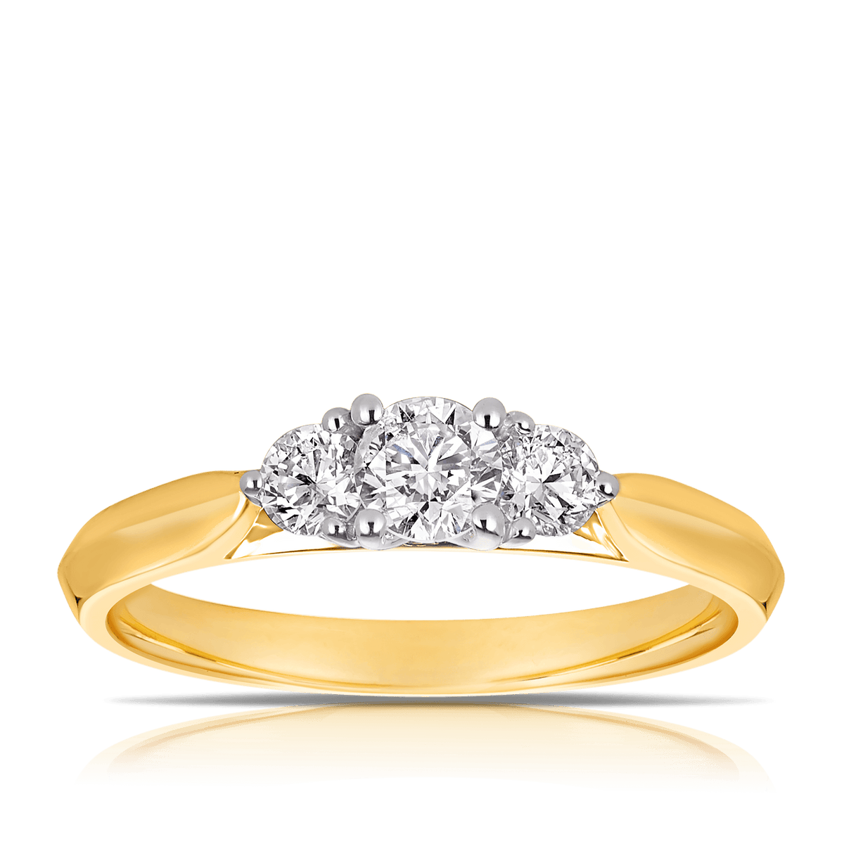 Round Brilliant Cut Trilogy Diamond Engagement Ring in 18ct YellowGold TDW 0.50ct - Wallace Bishop