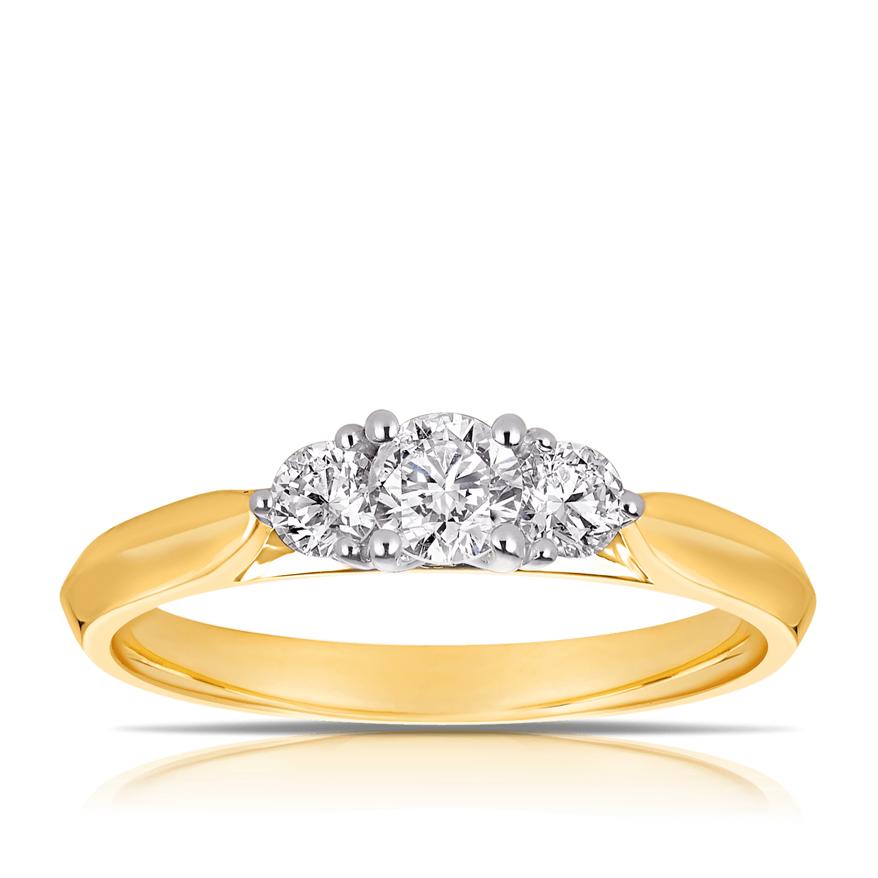 Round Brilliant Cut Trilogy Diamond Engagement Ring in 18ct YellowGold TDW 0.50ct