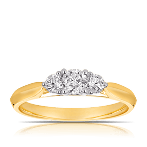 Round Brilliant Cut Trilogy Diamond Engagement Ring in 18ct YellowGold TDW 0.50ct - Wallace Bishop