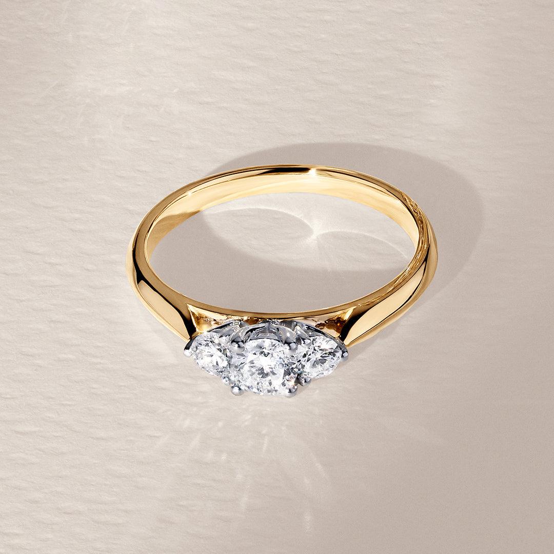 Round Brilliant Cut Trilogy Diamond Engagement Ring in 18ct YellowGold TDW 0.50ct - Wallace Bishop