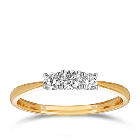 Round Brilliant Diamond Three Stone Engagement Ring in 9ct Yellow Gold TDW 0.35ct - Wallace Bishop