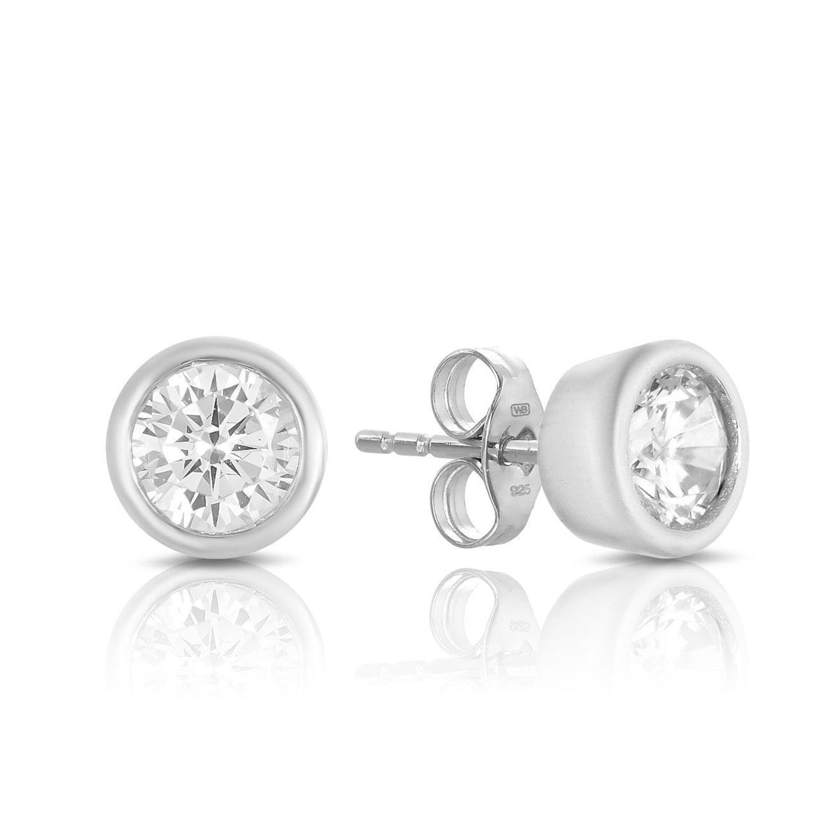 Round Cubic Zirconia Stud Earrings in Sterling Silver - Wallace Bishop