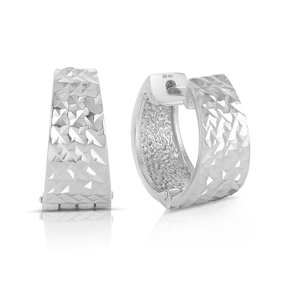 Round Deatiled Huggie Earrings in Sterling Silver - Wallace Bishop