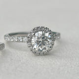 Everlasting 1.79ct TW Round Brilliant Lab-Grown Diamond Classic Halo Pave Band Engagement Ring in 18ct White Gold