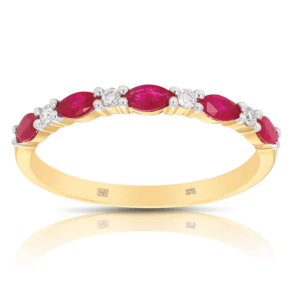 Ruby and Diamond Band in 9ct Yellow Gold - Wallace Bishop