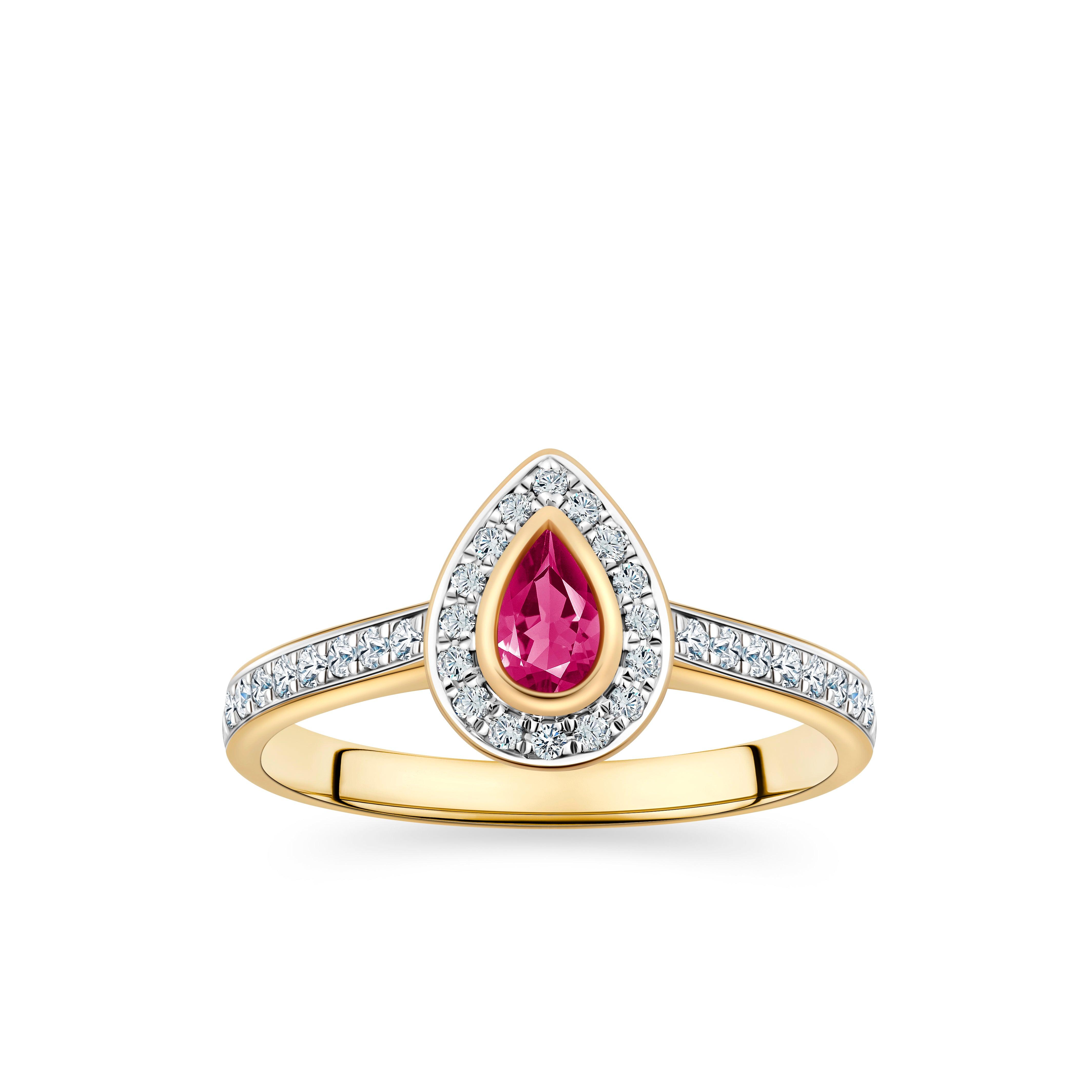 Ruby and Diamond Halo Ring in 9ct Yellow Gold - Wallace Bishop