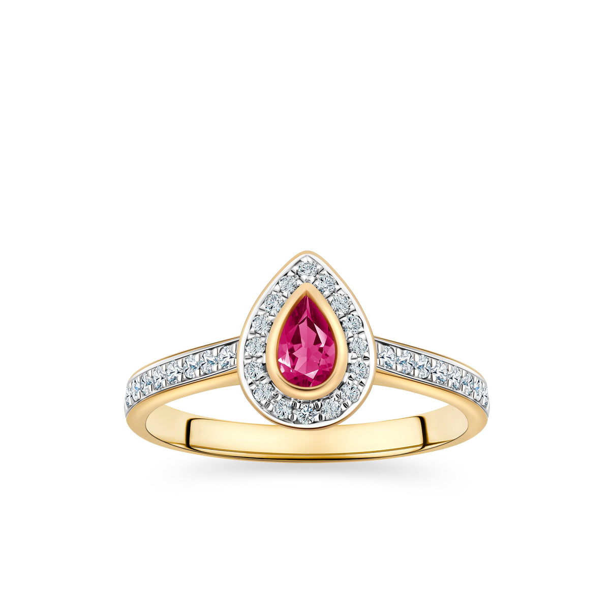 Ruby and Diamond Halo Ring in 9ct Yellow Gold - Wallace Bishop