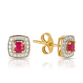 Ruby & Diamond Halo Stud Earrings in 18ct Yellow Gold - Wallace Bishop