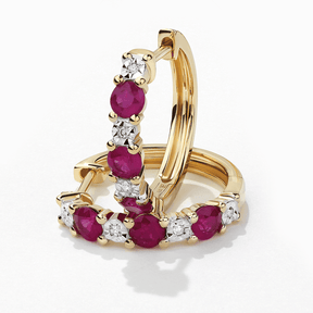 Ruby & Diamond Huggie Hoop Earrings in 9ct Yellow Gold - Wallace Bishop