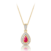 Ruby & Diamond Pear Shape Halo Pendant 9ct Yellow Gold - Wallace Bishop