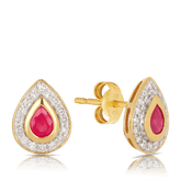 Ruby & Diamond Pear Shape Halo Stud Earrings in 9ct Yellow Gold - Wallace Bishop
