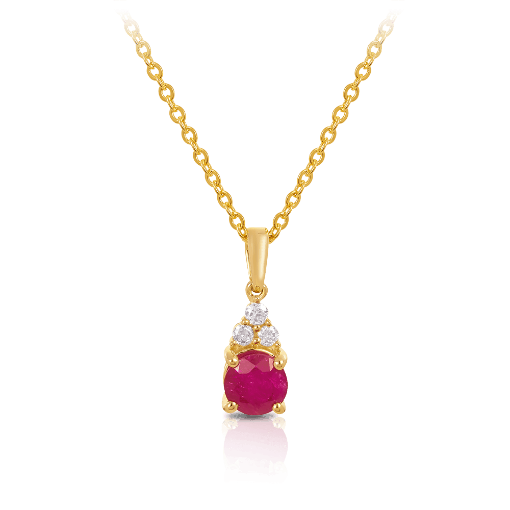 Ruby & Diamond Pendant in 9ct Yellow Gold - Wallace Bishop