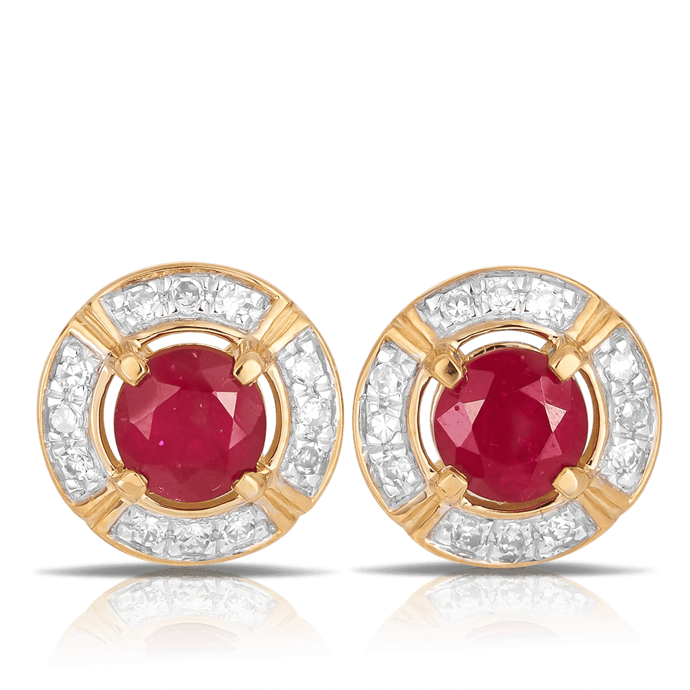 Ruby & Diamond Stud Earrings in 9ct Yellow Gold - Wallace Bishop