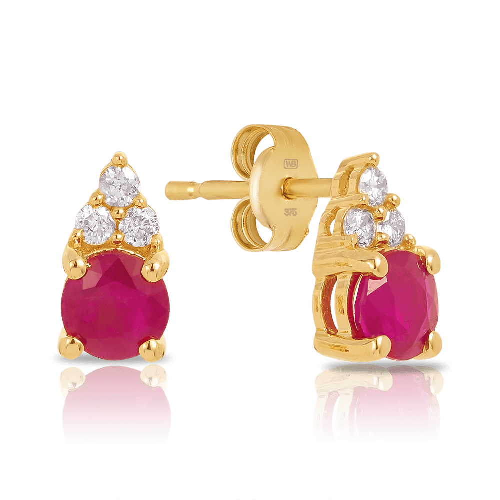 Ruby & Diamond Stud Earrings in 9ct Yellow Gold - Wallace Bishop