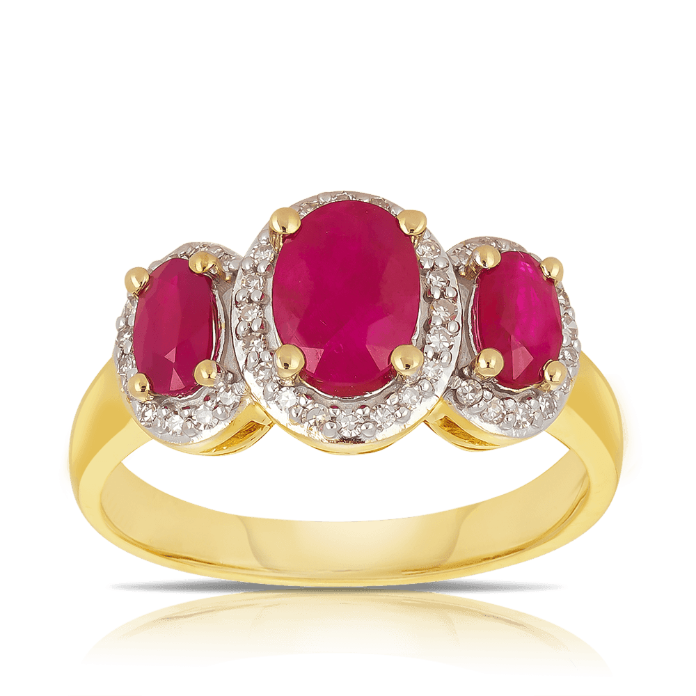 Ruby & Diamond Trilogy Ring in 9ct Yellow Gold - Wallace Bishop