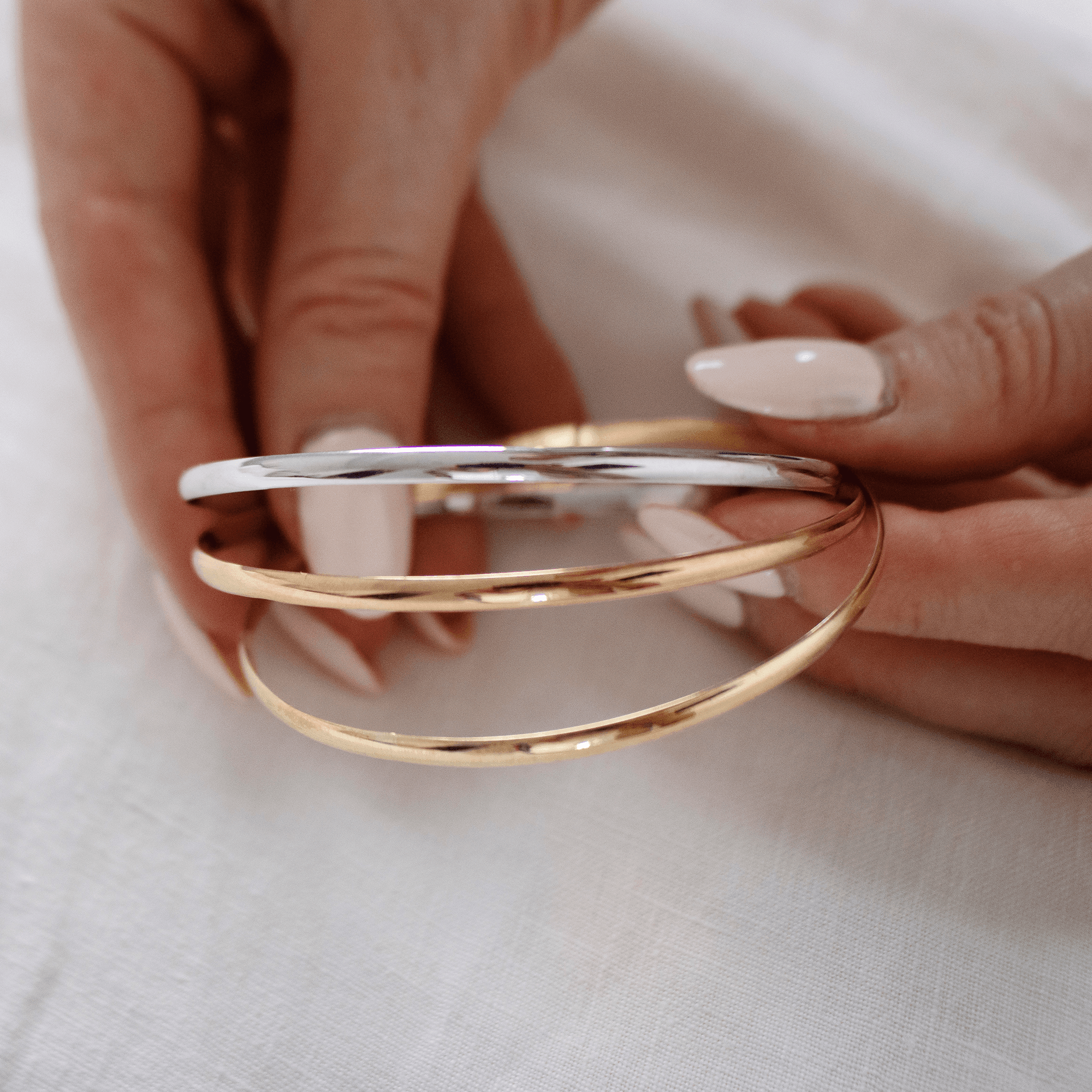 Three Tone Russian Bangle in 9ct Yellow White Rose Gold